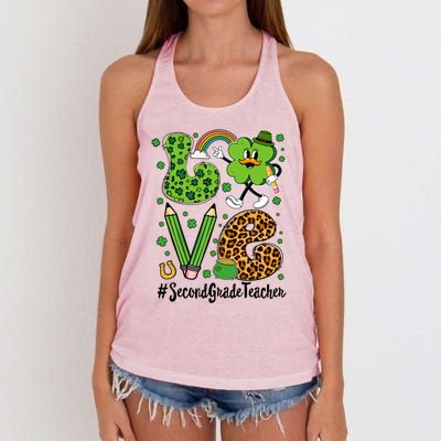 Retro Love Second Grade Teacher St Patricks Day Gift Women's Knotted Racerback Tank