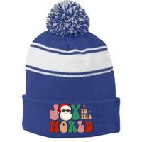 Retro Leopard Smile Santa Smile Joy To World Christmas Gift Stripe Pom Pom Beanie