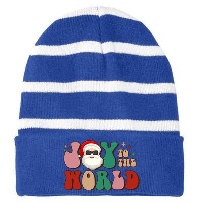 Retro Leopard Smile Santa Smile Joy To World Christmas Gift Striped Beanie with Solid Band