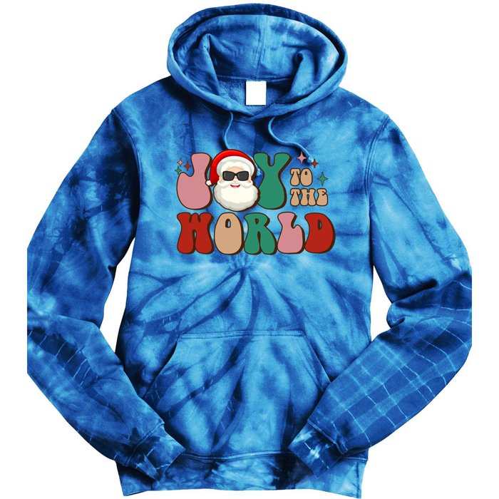 Retro Leopard Smile Santa Smile Joy To World Christmas Gift Tie Dye Hoodie