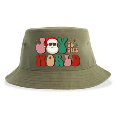 Retro Leopard Smile Santa Smile Joy To World Christmas Gift Sustainable Bucket Hat