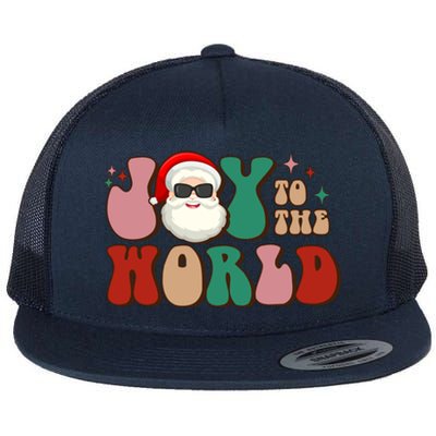 Retro Leopard Smile Santa Smile Joy To World Christmas Gift Flat Bill Trucker Hat