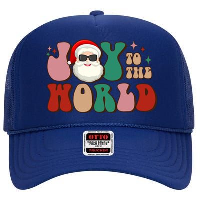 Retro Leopard Smile Santa Smile Joy To World Christmas Gift High Crown Mesh Back Trucker Hat