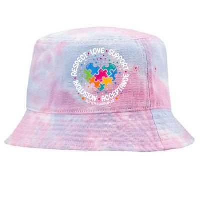 Respect Love Support Autism Awareness Tie-Dyed Bucket Hat