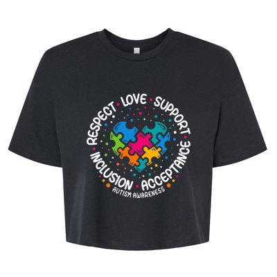 Respect Love Support Autism Awareness  Bella+Canvas Jersey Crop Tee