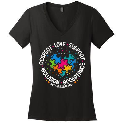 Respect Love Support Autism Awareness  Women's V-Neck T-Shirt