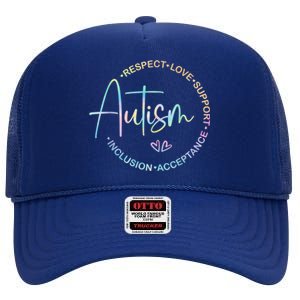 Respect Love Support Autism Awareness Month Women Men High Crown Mesh Back Trucker Hat