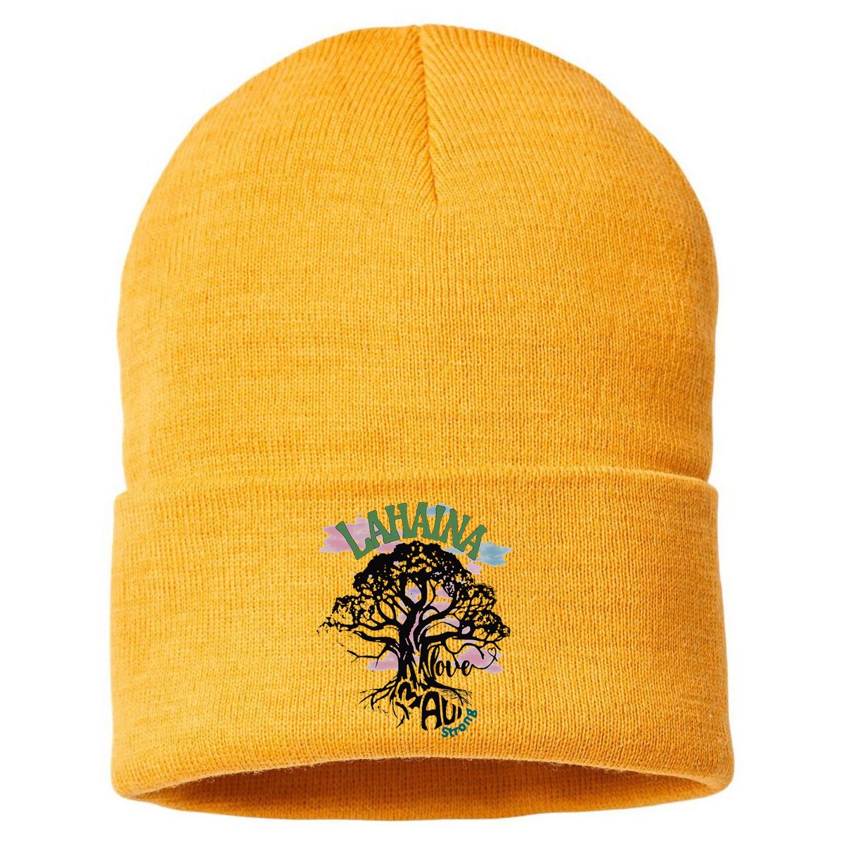 Retro Lahaina Strong Love Maui Support Hawaii Trees Sustainable Knit Beanie