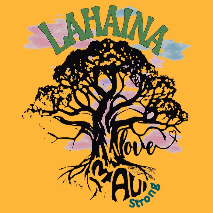 Retro Lahaina Strong Love Maui Support Hawaii Trees Pom Pom 12in Knit Beanie