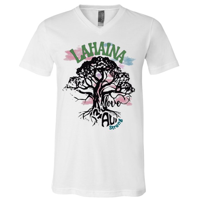 Retro Lahaina Strong Love Maui Support Hawaii Trees V-Neck T-Shirt