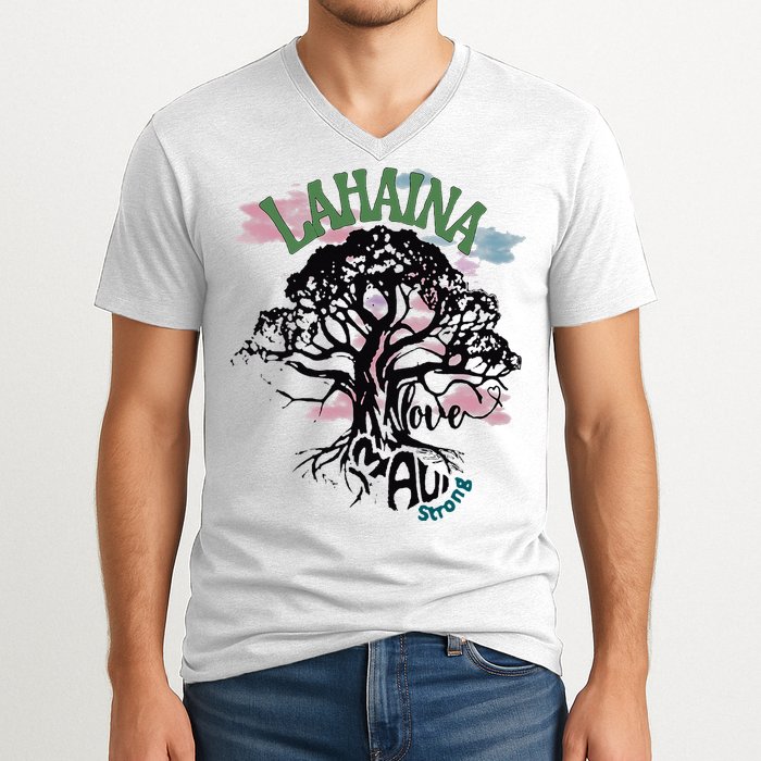 Retro Lahaina Strong Love Maui Support Hawaii Trees V-Neck T-Shirt