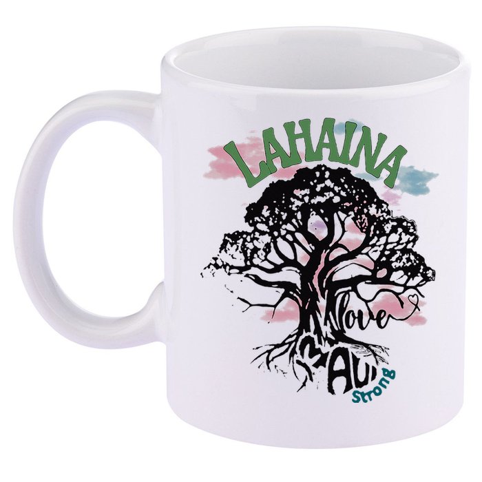 Retro Lahaina Strong Love Maui Support Hawaii Trees 11oz C Handle Ceramic Mug