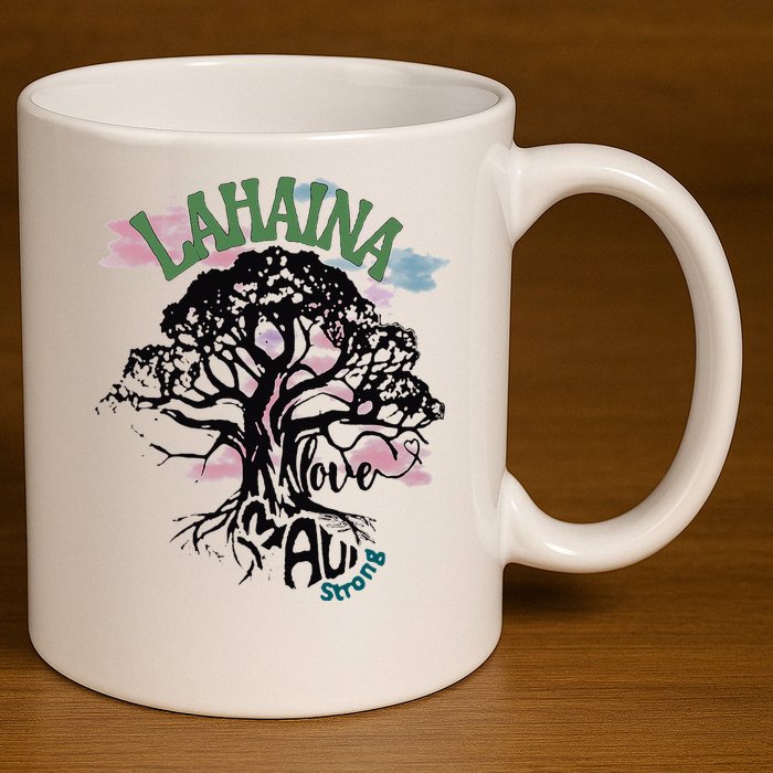 Retro Lahaina Strong Love Maui Support Hawaii Trees 11oz C Handle Ceramic Mug