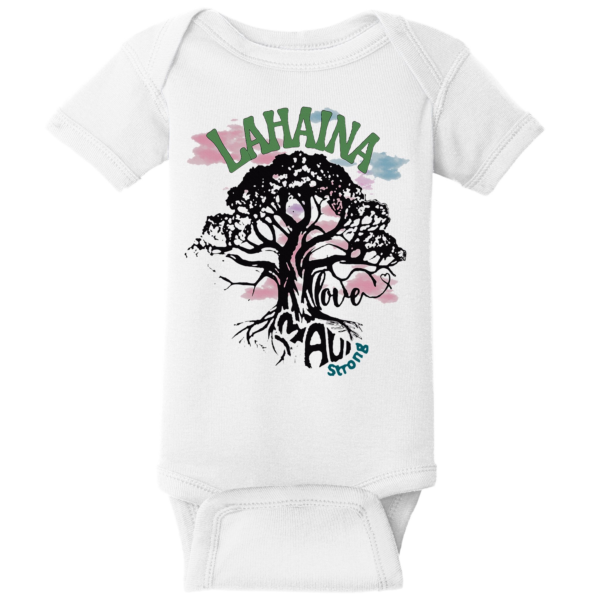 Retro Lahaina Strong Love Maui Support Hawaii Trees Baby Bodysuit