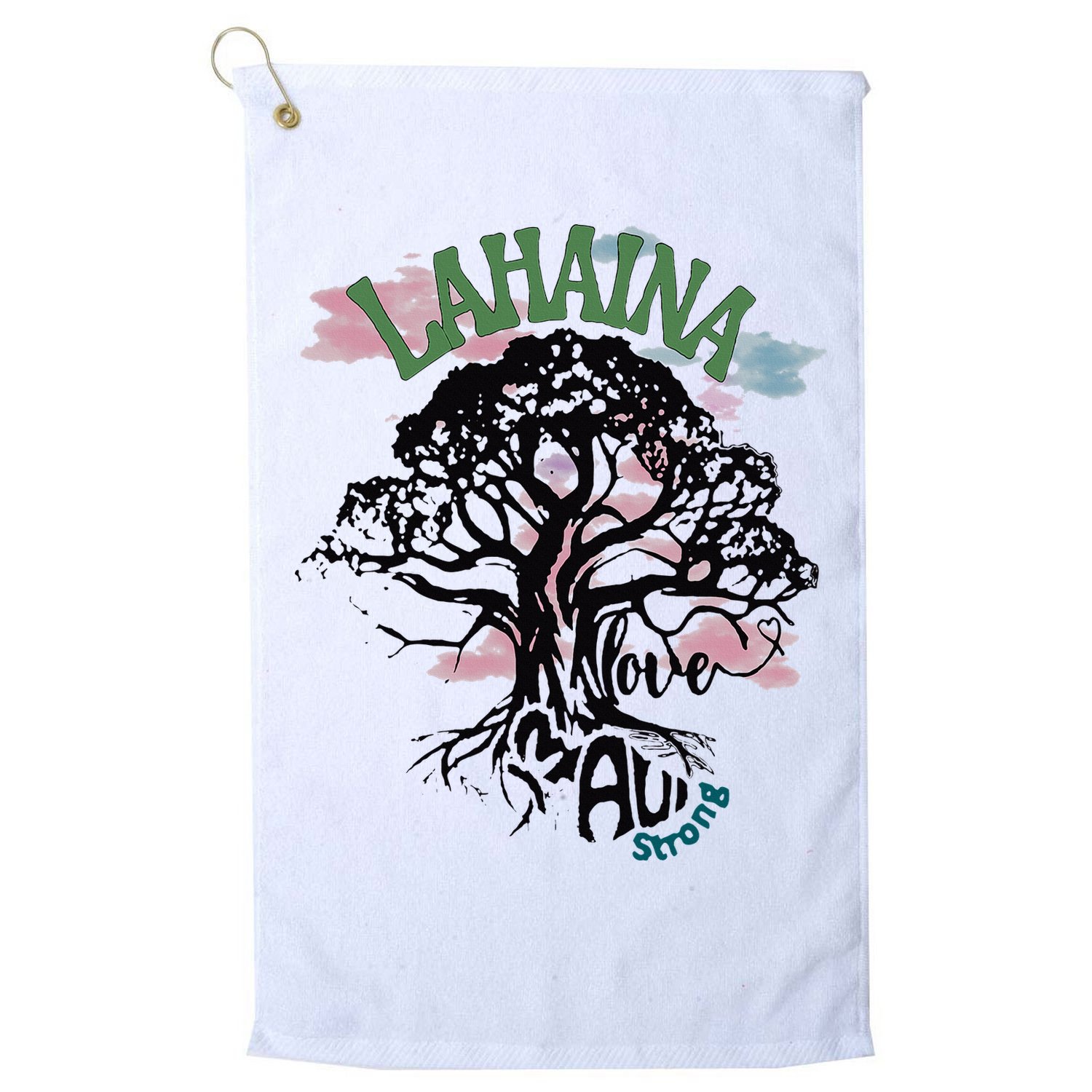 Retro Lahaina Strong Love Maui Support Hawaii Trees Golf Towel