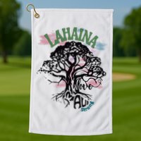 Retro Lahaina Strong Love Maui Support Hawaii Trees Golf Towel