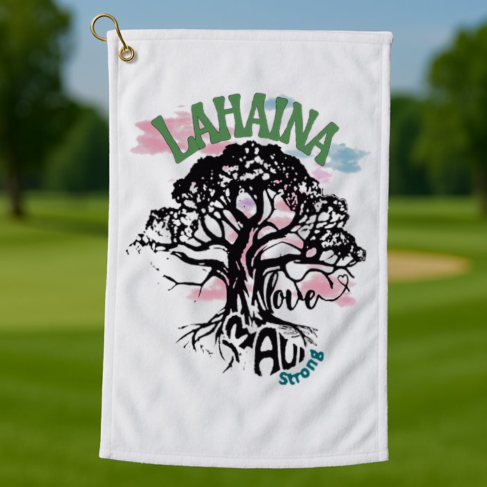 Retro Lahaina Strong Love Maui Support Hawaii Trees Golf Towel