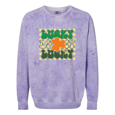 Retro Lucky Shamrock Groovy St Patricks Day Colorblast Crewneck Sweatshirt