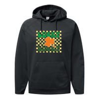 Retro Lucky Shamrock Groovy St Patricks Day Performance Fleece Hoodie