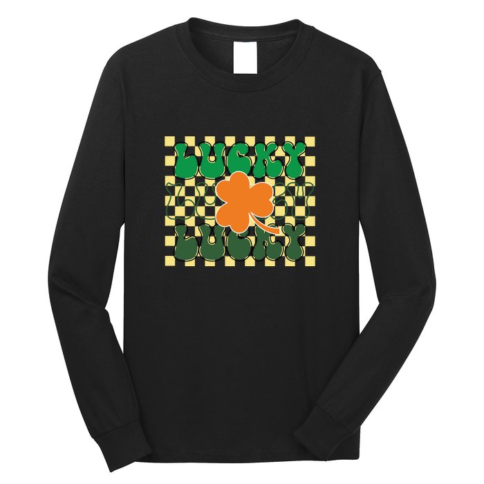 Retro Lucky Shamrock Groovy St Patricks Day Long Sleeve Shirt