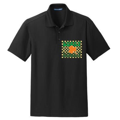 Retro Lucky Shamrock Groovy St Patricks Day Dry Zone Grid Polo