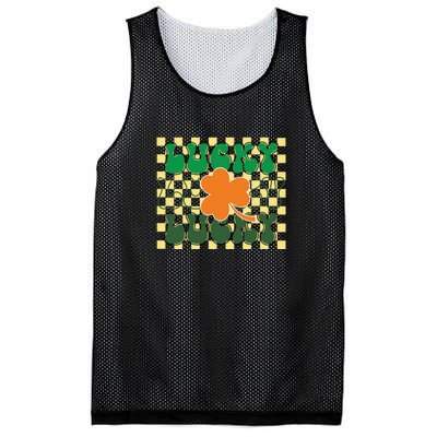 Retro Lucky Shamrock Groovy St Patricks Day Mesh Reversible Basketball Jersey Tank