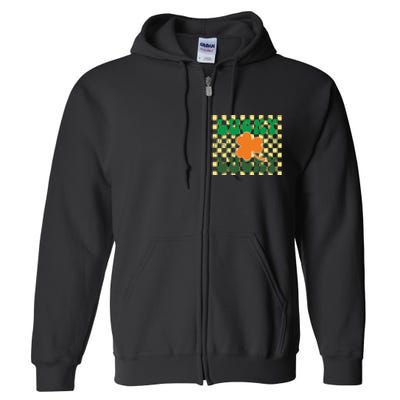 Retro Lucky Shamrock Groovy St Patricks Day Full Zip Hoodie