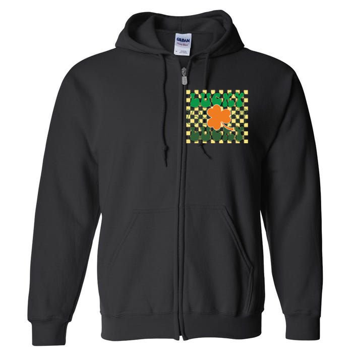 Retro Lucky Shamrock Groovy St Patricks Day Full Zip Hoodie