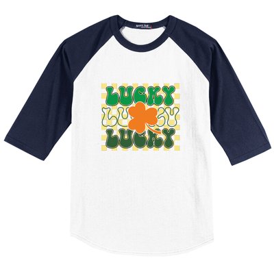 Retro Lucky Shamrock Groovy St Patricks Day Baseball Sleeve Shirt