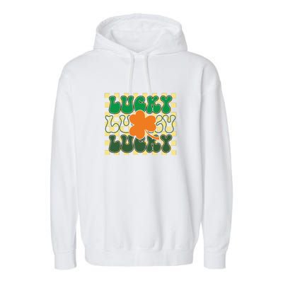 Retro Lucky Shamrock Groovy St Patricks Day Garment-Dyed Fleece Hoodie