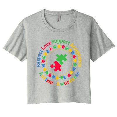 Respect Love Support Acceptance Autism Awareness Day Gift Women's Crop Top Tee