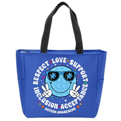 Respect Love Support Acceptance Inclusion Autism Smile Face Great Gift Zip Tote Bag