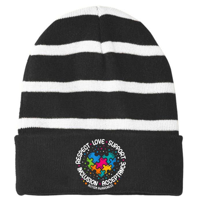 Autism Shirt Women Men Respect Love Support Autism Awareness Striped Beanie with Solid Band