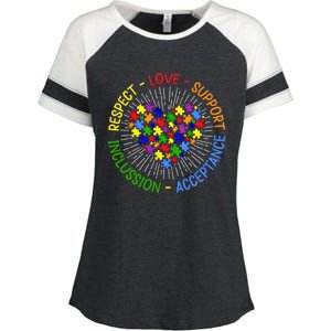 Respect Love Support Autism Awareness Autism Gift Enza Ladies Jersey Colorblock Tee