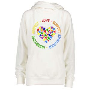 Respect Love Support Autism Awareness Autism Gift Womens Funnel Neck Pullover Hood