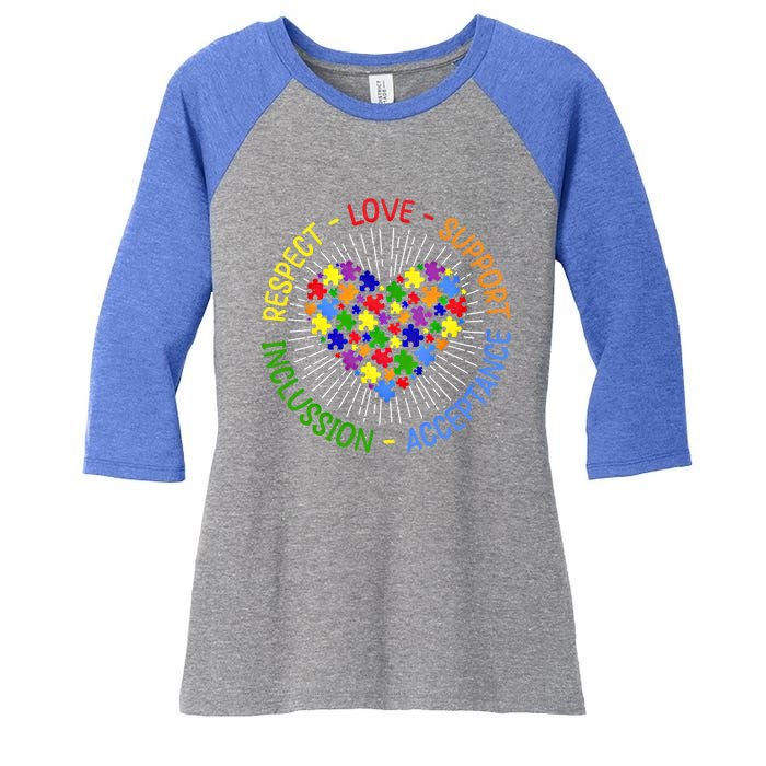 Respect Love Support Autism Awareness Autism Gift Women's Tri-Blend 3/4-Sleeve Raglan Shirt