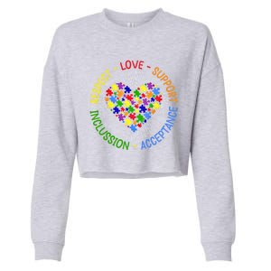 Respect Love Support Autism Awareness Autism Gift Cropped Pullover Crew