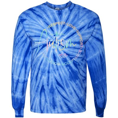 Respect Love Support Autism Awareness Month Meaningful Gift Tie-Dye Long Sleeve Shirt