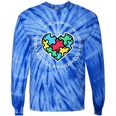 Respect Love Support Autistic Autism Awareness Teachers Gift Tie-Dye Long Sleeve Shirt