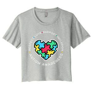 Respect Love Support Autistic Autism Awareness Teachers Gift Women's Crop Top Tee