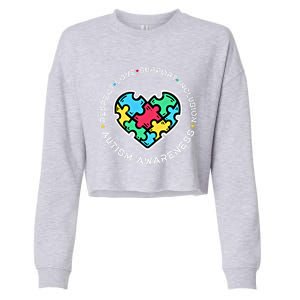 Respect Love Support Autistic Autism Awareness Teachers Gift Cropped Pullover Crew