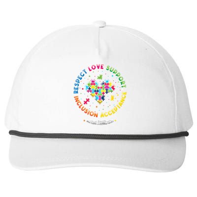 Respect Love Support Inclusion Acceptance Autism Awareness Gift Snapback Five-Panel Rope Hat