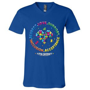 Respect Love Support Inclusion Acceptance Autism Awareness Gift V-Neck T-Shirt