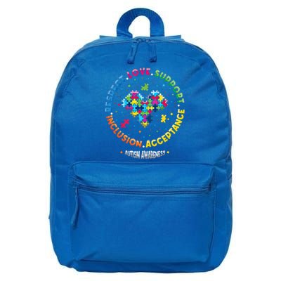 Respect Love Support Inclusion Acceptance Autism Awareness Gift 16 in Basic Backpack