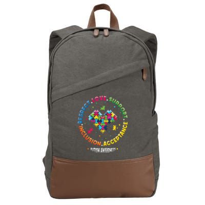 Respect Love Support Inclusion Acceptance Autism Awareness Gift Cotton Canvas Backpack