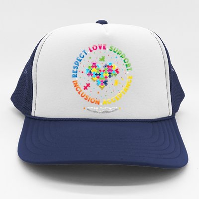 Respect Love Support Inclusion Acceptance Autism Awareness Gift Trucker Hat