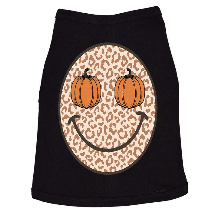 Retro Leopard Smile Face Fall Pumpkin Season Thanksgiving Doggie Tank