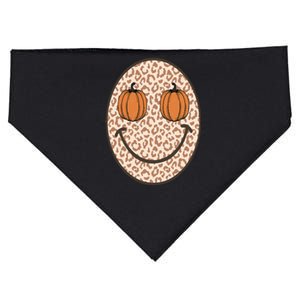 Retro Leopard Smile Face Fall Pumpkin Season Thanksgiving USA-Made Doggie Bandana