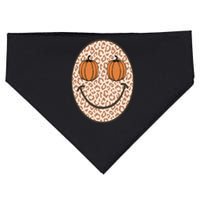 Retro Leopard Smile Face Fall Pumpkin Season Thanksgiving USA-Made Doggie Bandana