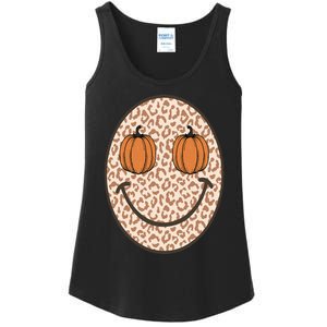 Retro Leopard Smile Face Fall Pumpkin Season Thanksgiving Ladies Essential Tank